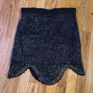 Renzo + Kai Beaded Zig Zag Hem Black Skirt, NWT
